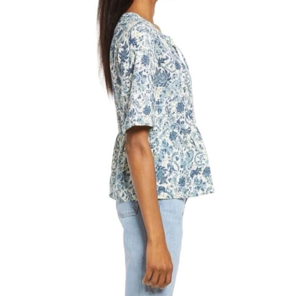 Faherty Salinas Floral Lace-up Linen Top blue 33764 - Picture 2 of 15